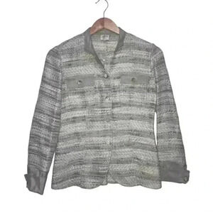 Armani Collezioni Womens Blazer Jacket Boucle Tweed Grey Blue Size 4
